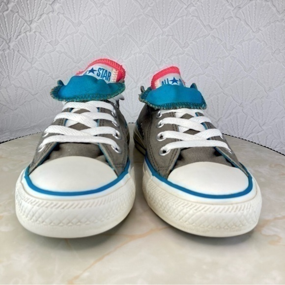 Converse All Star Double Tongue Sneakers Womens 7 Gray Pink Canvas Low Top Shoes - Picture 3 of 11